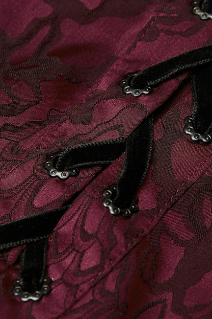 Jacquard Long Sleeve Front Metal Eyelets Lace Up Metal Carving Buckle Cuff Men's Gothic Shirt 3 Colors