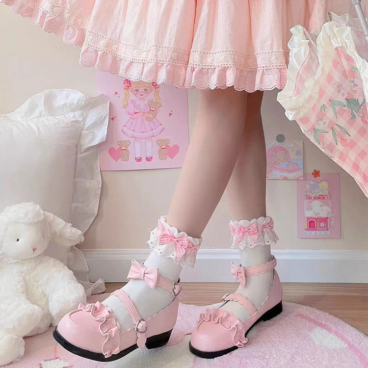 Sweet Ruffle Bowknot Japanese Lolita Shoes 15 Colors
