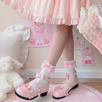 Sweet Ruffle Bowknot Japanese Lolita Shoes 15 Colors
