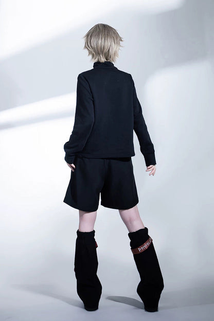 Black [Nameless Blade] Stand Collar Long Sleeves Gothic Prince Ouji Lolita Shorts Set