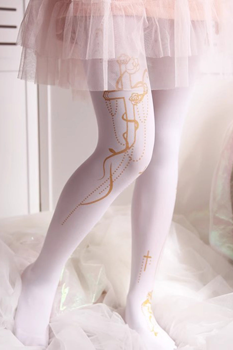 White Hot Stamping Print Sweet Lolita Pantyhose 11 Styles