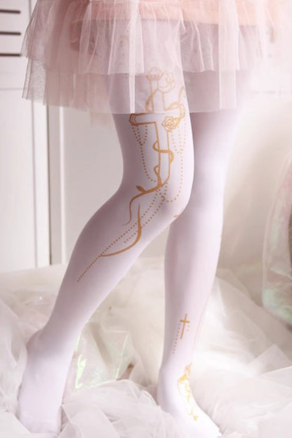 White Hot Stamping Print Sweet Lolita Pantyhose 11 Styles