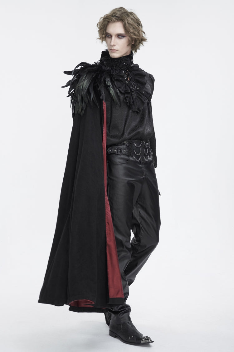 Black Stand Collar Men's Gothic Accessory Feather Cape