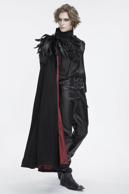 Black Stand Collar Men's Gothic Accessory Feather Cape