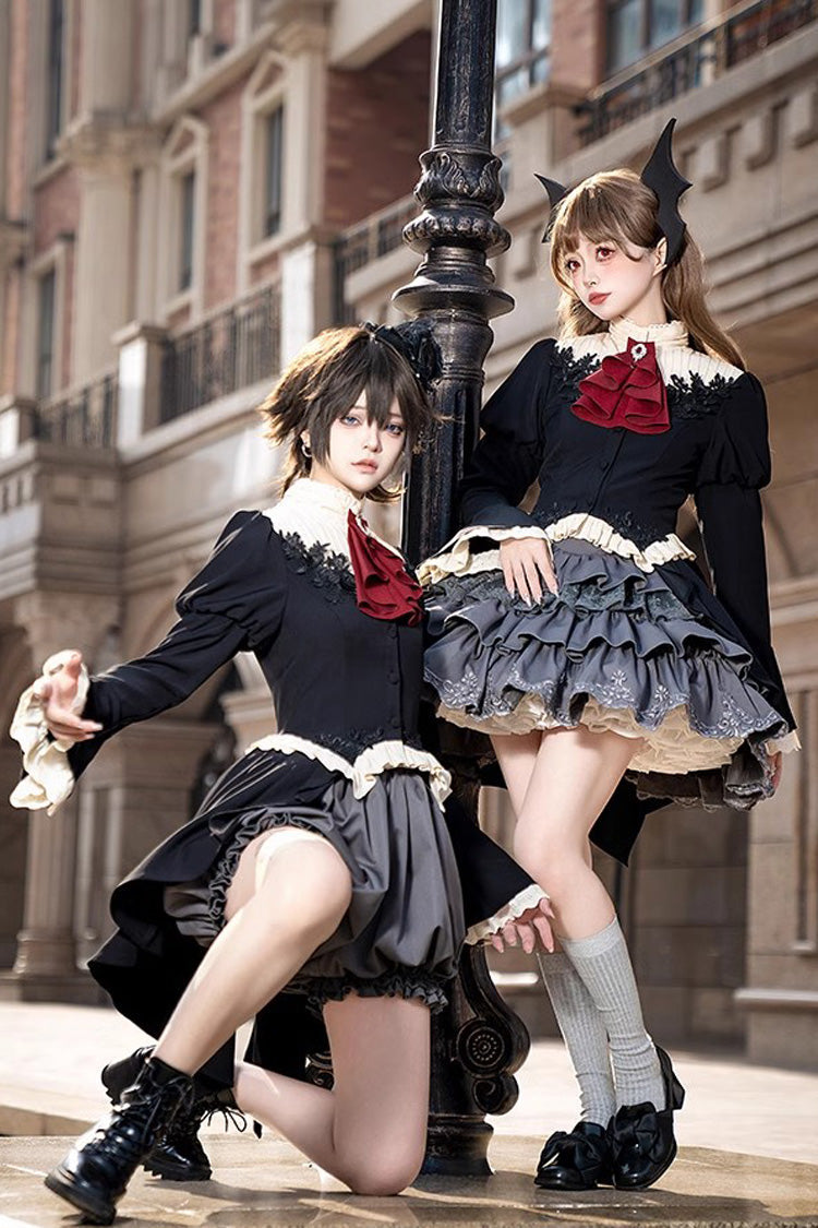 Black [Eternal Night Feast] Multi-Layered Ruffle Lace Gothic Princess Lolita Top and Skirt Set