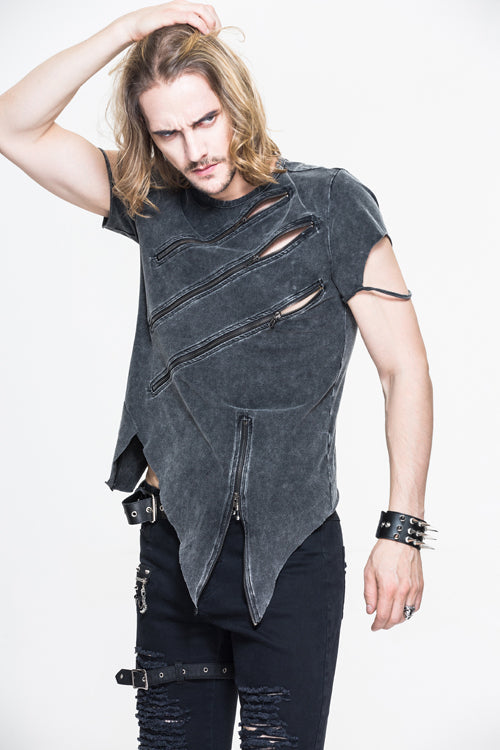 Black Rock Partition Zippered Faded Mens Punk T-Shirt