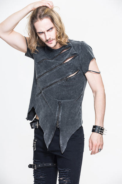 Black Rock Partition Zippered Faded Mens Punk T-Shirt