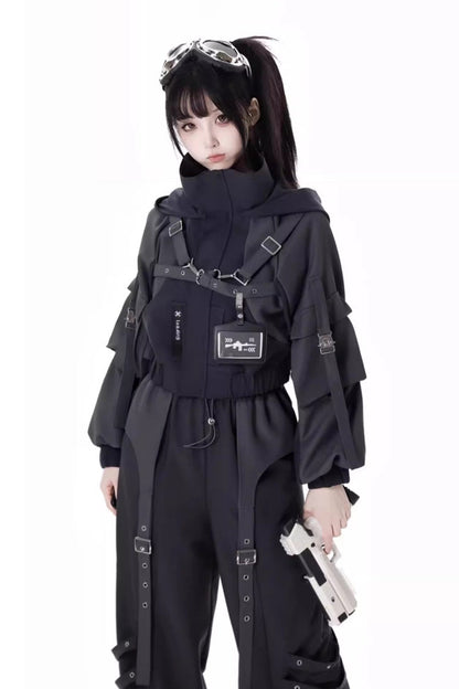 Black [Retrograde Orbit] Long Sleeves Gothic Ouji Lolita Short Coat and Pnats Set