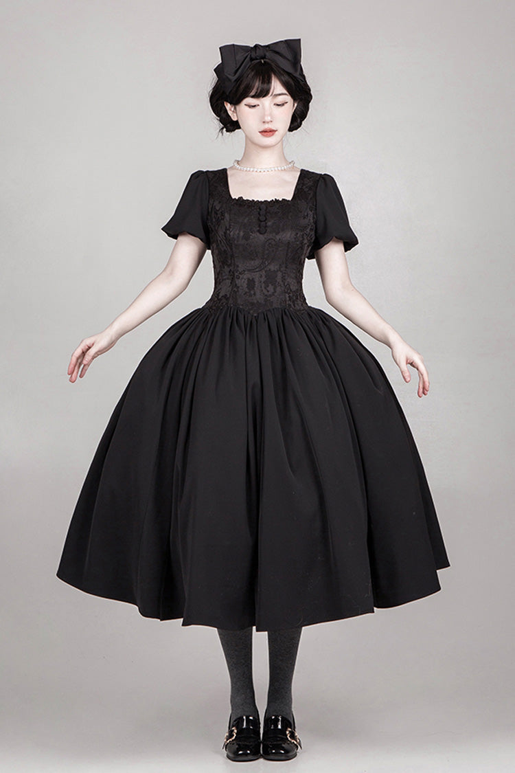 Black [Old Testament] Short Sleeves Ruffle Embroidery Bowknot Lace-Up Gothic Lolita Dress 2 Versions
