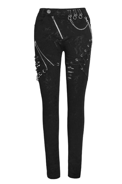 Black Punk Stretch Fitted Womens Pants With Zippper