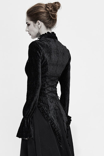 Black Velvet Lantern Sleeves Swallowtail Womens Gothic Blouse