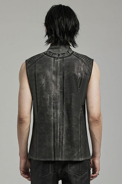 Grey Stand Collar Stitching Men's Punk Vest