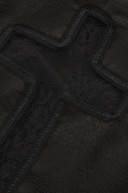 Black [Eternal Gloom Portrait] Back Cross Stand Collar Asymmetric Vintage Elegant Prince Gorgeous Handsome Lolita Coat