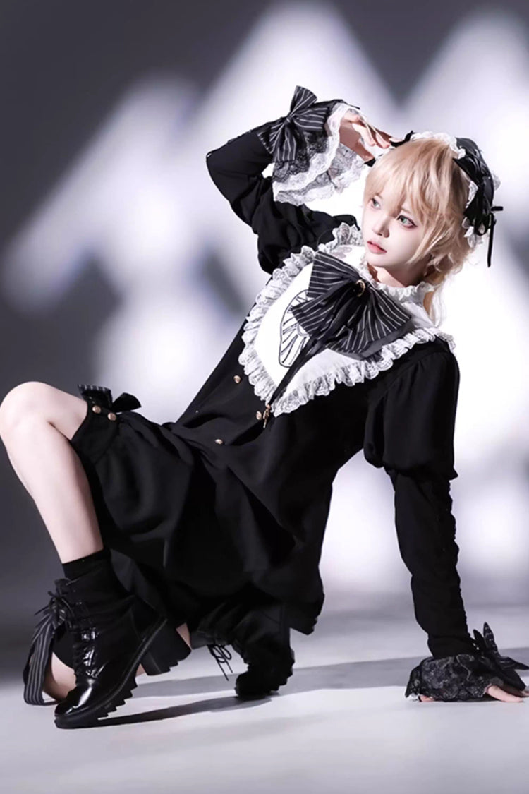 Black/White [Rabbit Hole] Long Sleeves Bow Gothic Prince Ouji Lolita Set
