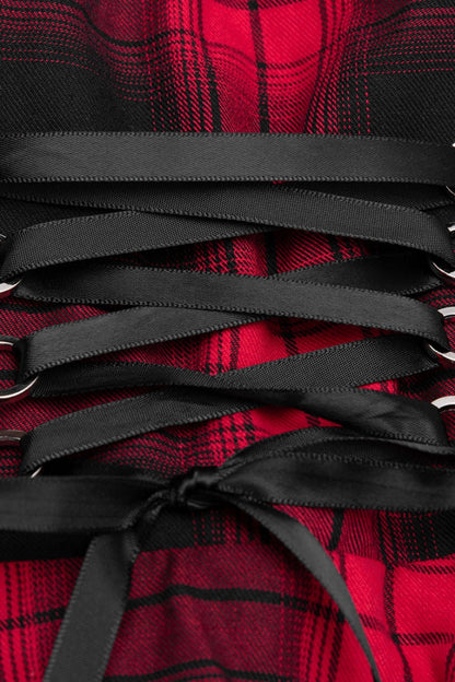 Black/Red Plaid Print Ruffle Lace Women's Punk Dress
