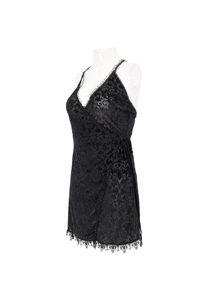 Black Sexy Super V-Neck Velvet Jacquard Lace Lace-Up Women's Gothic Dress