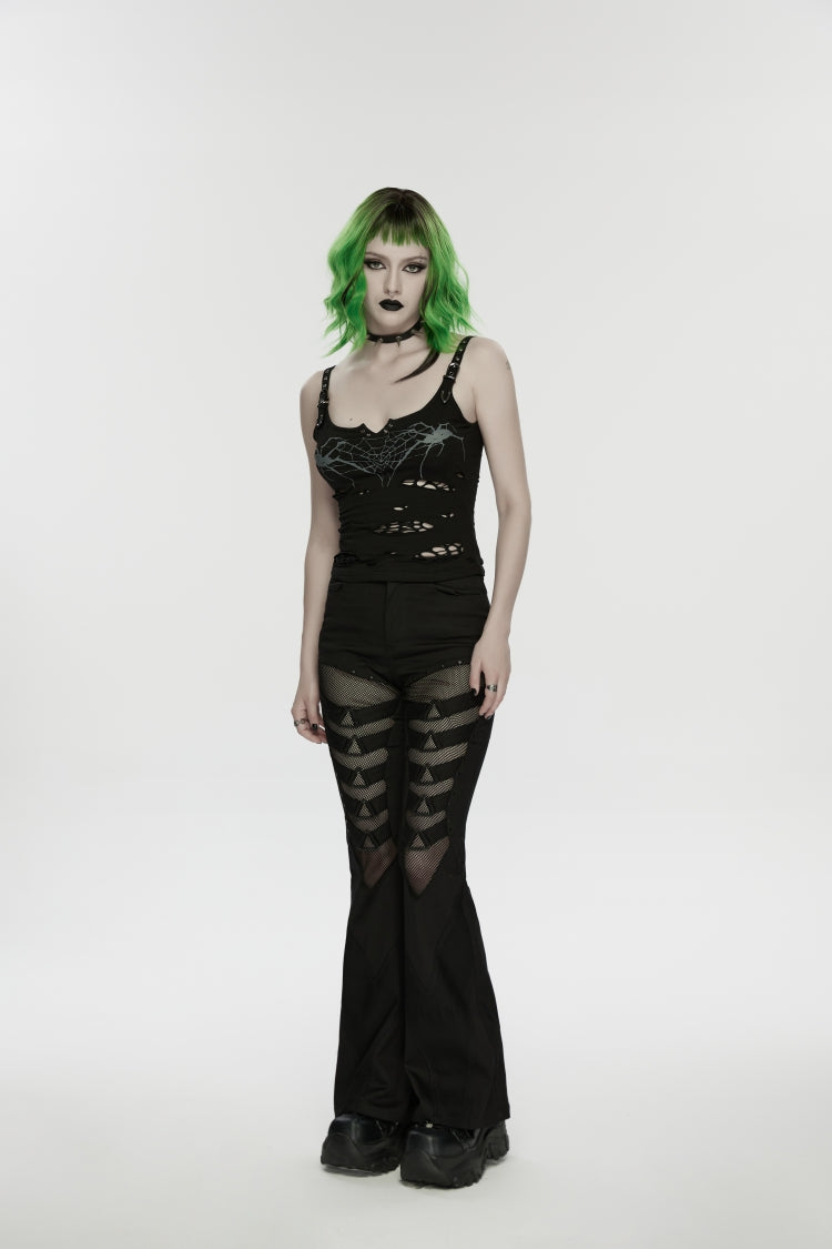 Black Spliced Slim Eyelet Women's Punk Pants