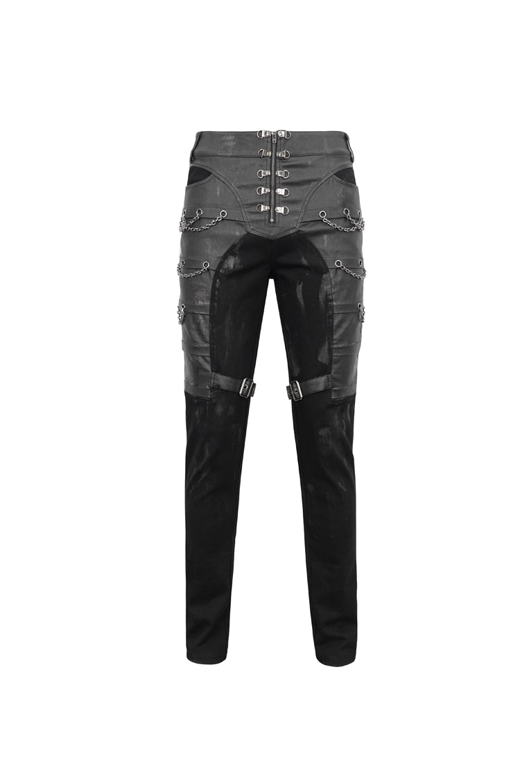 Black Slim Fit Zip Stud Side Chain Eyelet Rock Men's Gothic Trousers