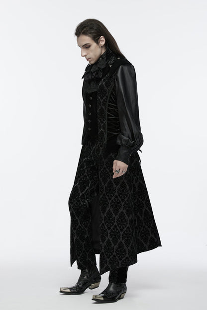 Black Sleeveless Floral Print Lace-Up Men's Gothic Waistcoat