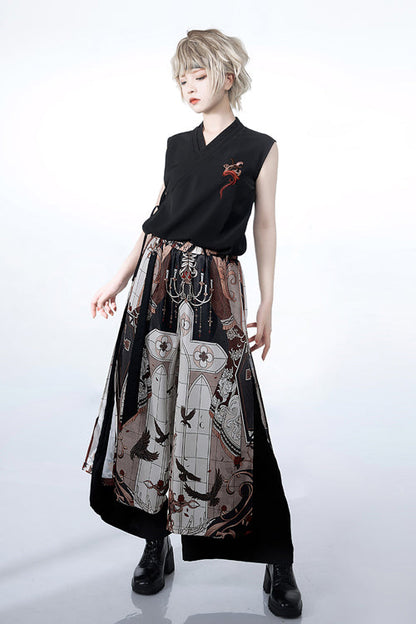Black V Collar Night Command Embroidered Ouji Lolita Sleeveless Top