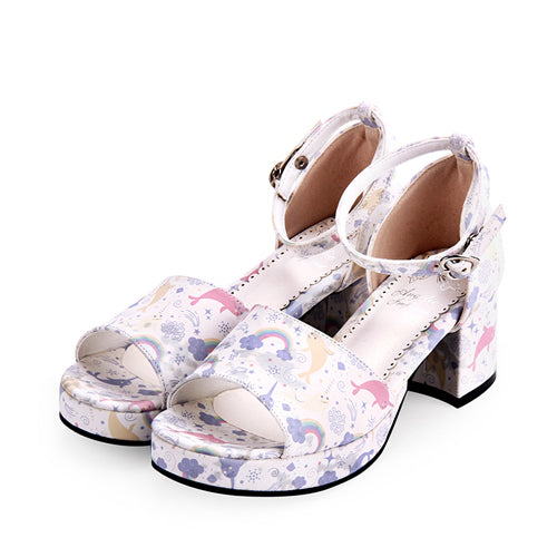 Dreamy Cute Fish Printing Round toe Sweet Lolita Sandals