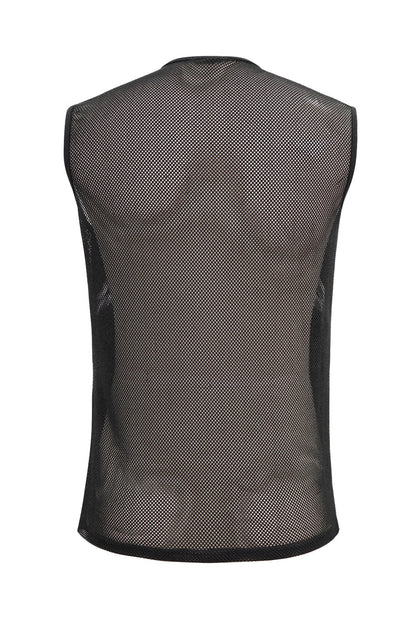 Black Shiny Knits Splice Armor Modeling Mesh Men's Punk Vest