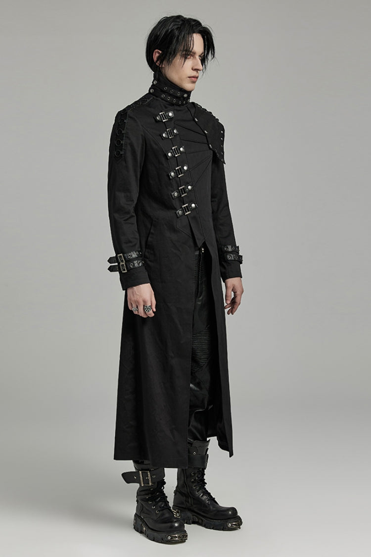 Black Stand Collar Slim Detachable Shoulder Pad Men's Gothic Coat
