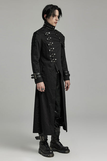 Black Stand Collar Slim Detachable Shoulder Pad Men's Gothic Coat