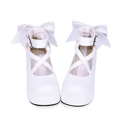Round-toe Shallow Mouth Bowknot Cute Lolita Middle Heels Shoes