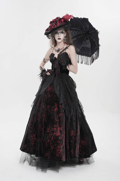 Black/Red Sleeveless Multi-Layered Hanayome Lace Lace-Up Women's Gothic  Wedding Dress Printed Tassels Lace-up Slip Dress