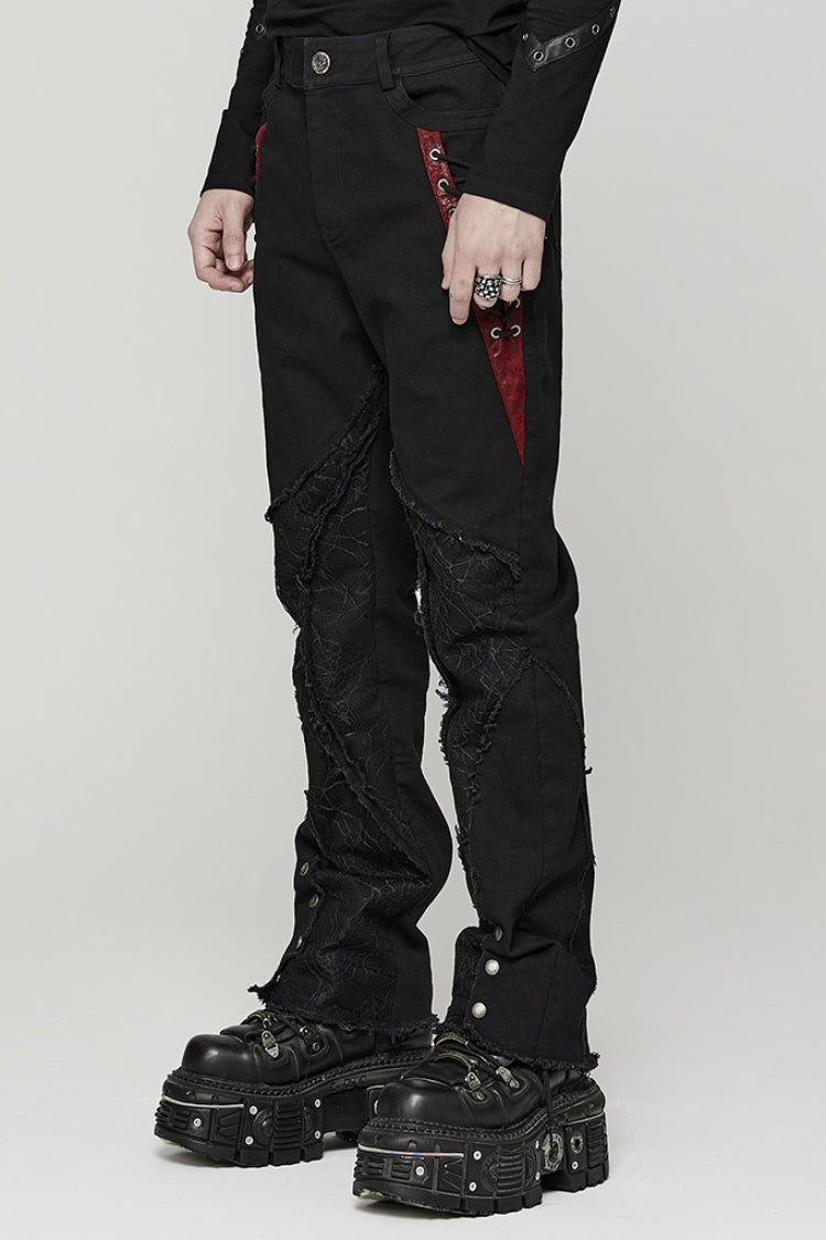 Black Stitching Spider Mesh Ripped Men's Punk Pants