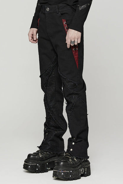 Black Stitching Spider Mesh Ripped Men's Punk Pants