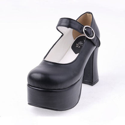 Black PU Round Toe Platform Lolita Shoes