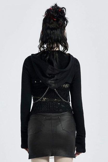 Metal Chain Decoration Stitching Hooded Womens Steampunk Coat 2 Colors