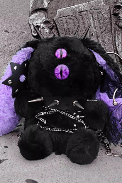 Black/Purple [Demon Bunny One-Eyed Doll] Chain-Decorated Gothic Lolita Crossbody Bag