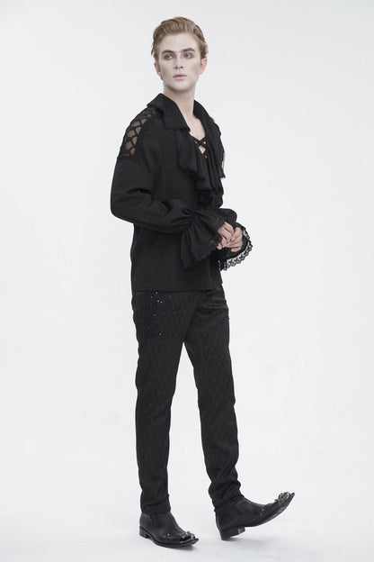 Black Ruffled Collar Puff Sleeved Men's Gothic Shirt