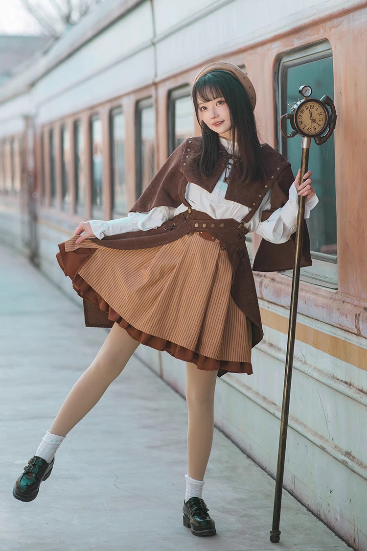 Brown Sleeveless Punk Lolita Shawl Cloak