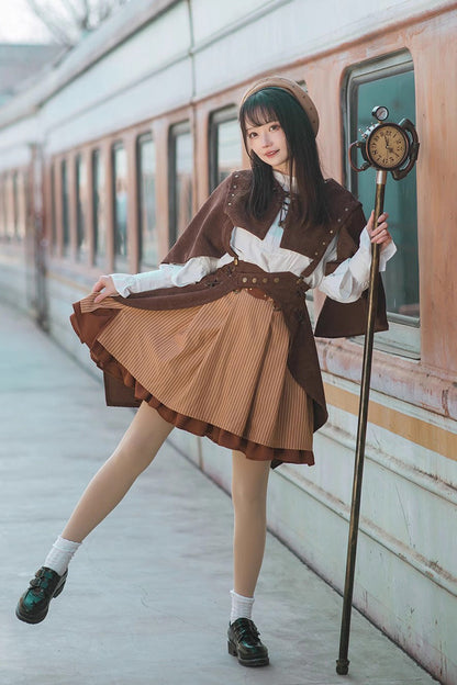 Brown Sleeveless Punk Lolita Shawl Cloak