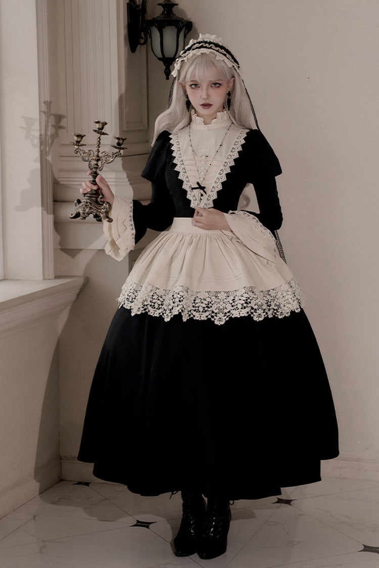 Black [Letters and Poems·Nocturne] Nun Long Sleeves Ruffle Gothic Lolita Long Dress