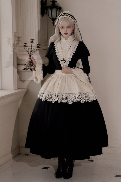 Black [Letters and Poems·Nocturne] Nun Long Sleeves Ruffle Gothic Lolita Long Dress