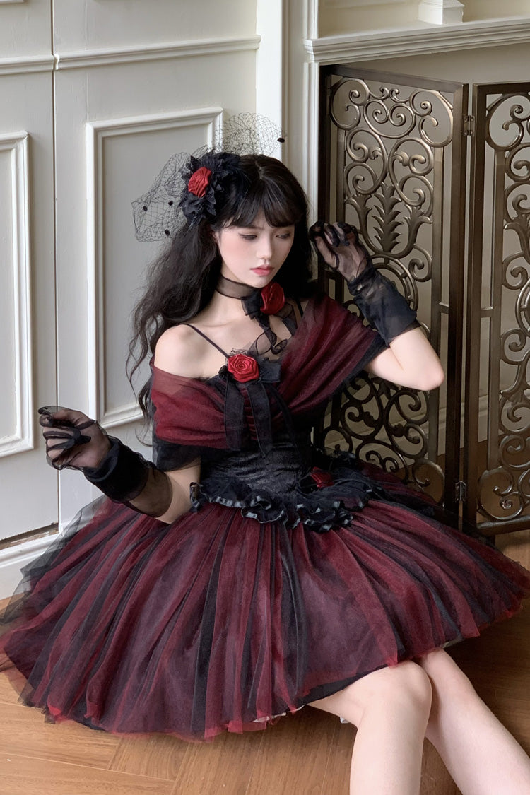 Black/Red [Sanglin’s Tribute] Off Shoulder Ruffled Gothic Lolita Dress