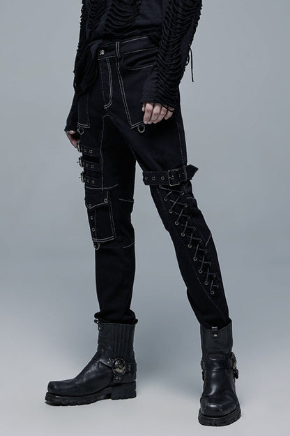 Multi Pockets Buckles Detachable Men's Steampunk Pants 2 Colors