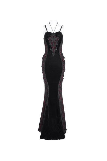 Black/Red High Waisted Embroidery Women's Gothic Dress
