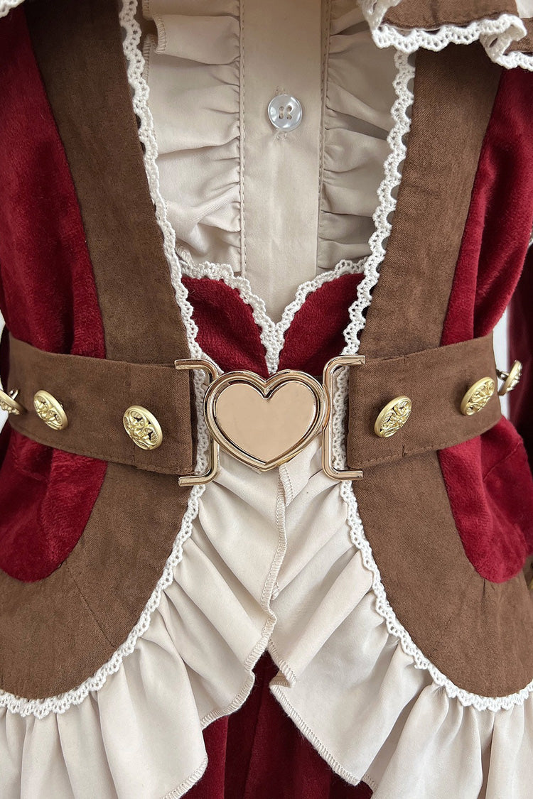 Red Courtly Stand Collar Long Sleeves Ruffle Classic Prince Ouji Lolita Set