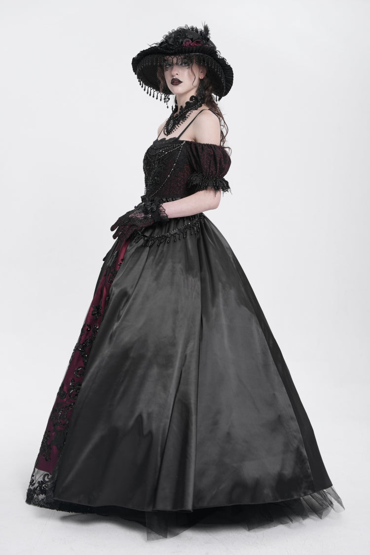 Black/Red Off Shoulder Embroidery Stitching Lace Women's Gothic Dress