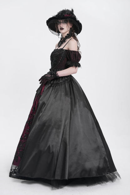 Black/Red Off Shoulder Embroidery Stitching Lace Women's Gothic Dress