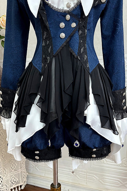 Blue [Chris Son of Evil] Long Sleeves Irregular Prince Handsome Ouji Lolita Coat