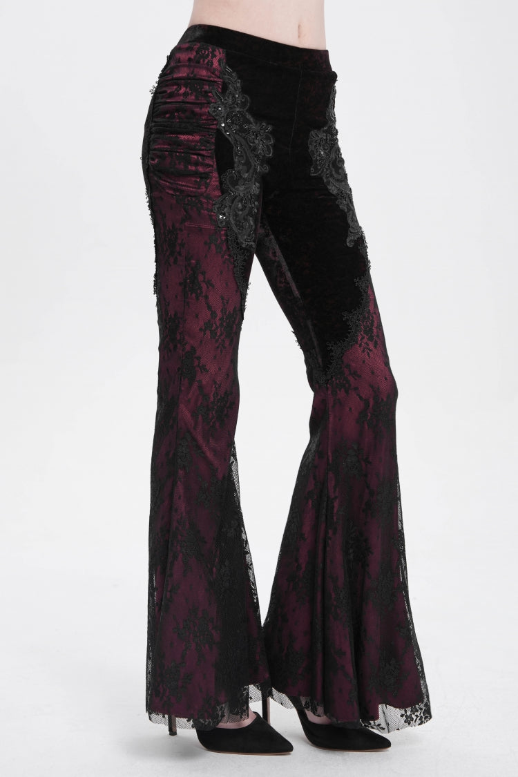 Red Floral Embroidery Stitching Lace Women's Gothic Pants