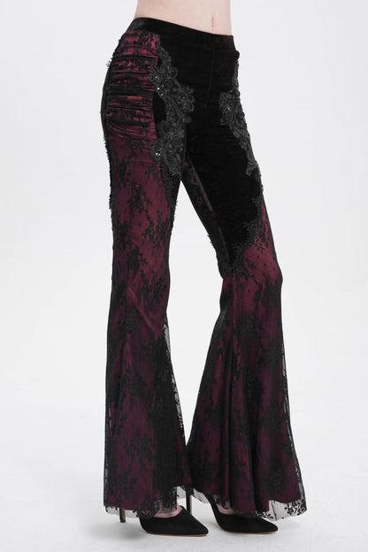 Red Floral Embroidery Stitching Lace Women's Gothic Pants
