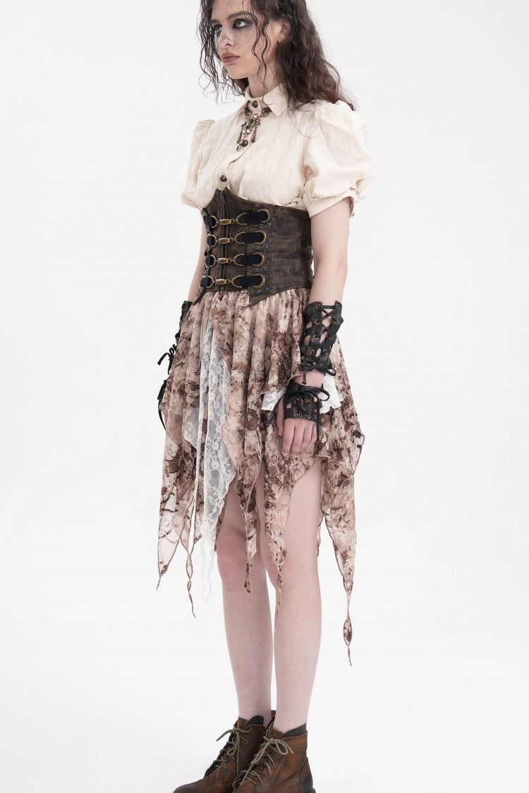 Brown Lace-Up Slim Zippered Women's Punk Underbust Corset